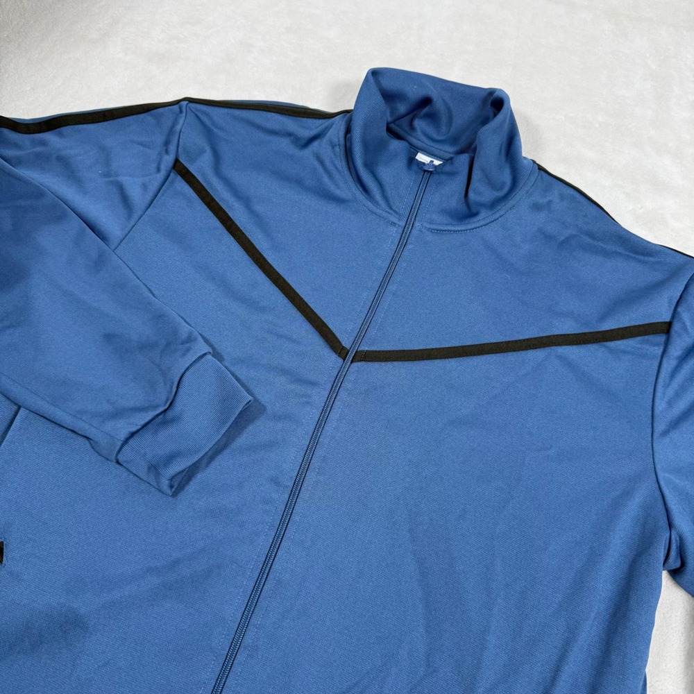 John Blair Mens Blue Track Jacket Full Zip Chevron Stripe Athletic Size L B09057